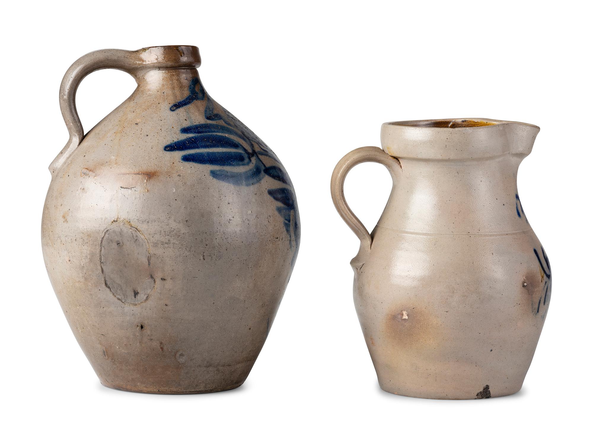 A Cobalt Decorated Stoneware Pitcher and Jug
