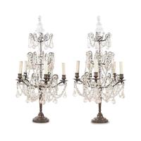 A Pair of Brass and Glass Five-Light Candelabra