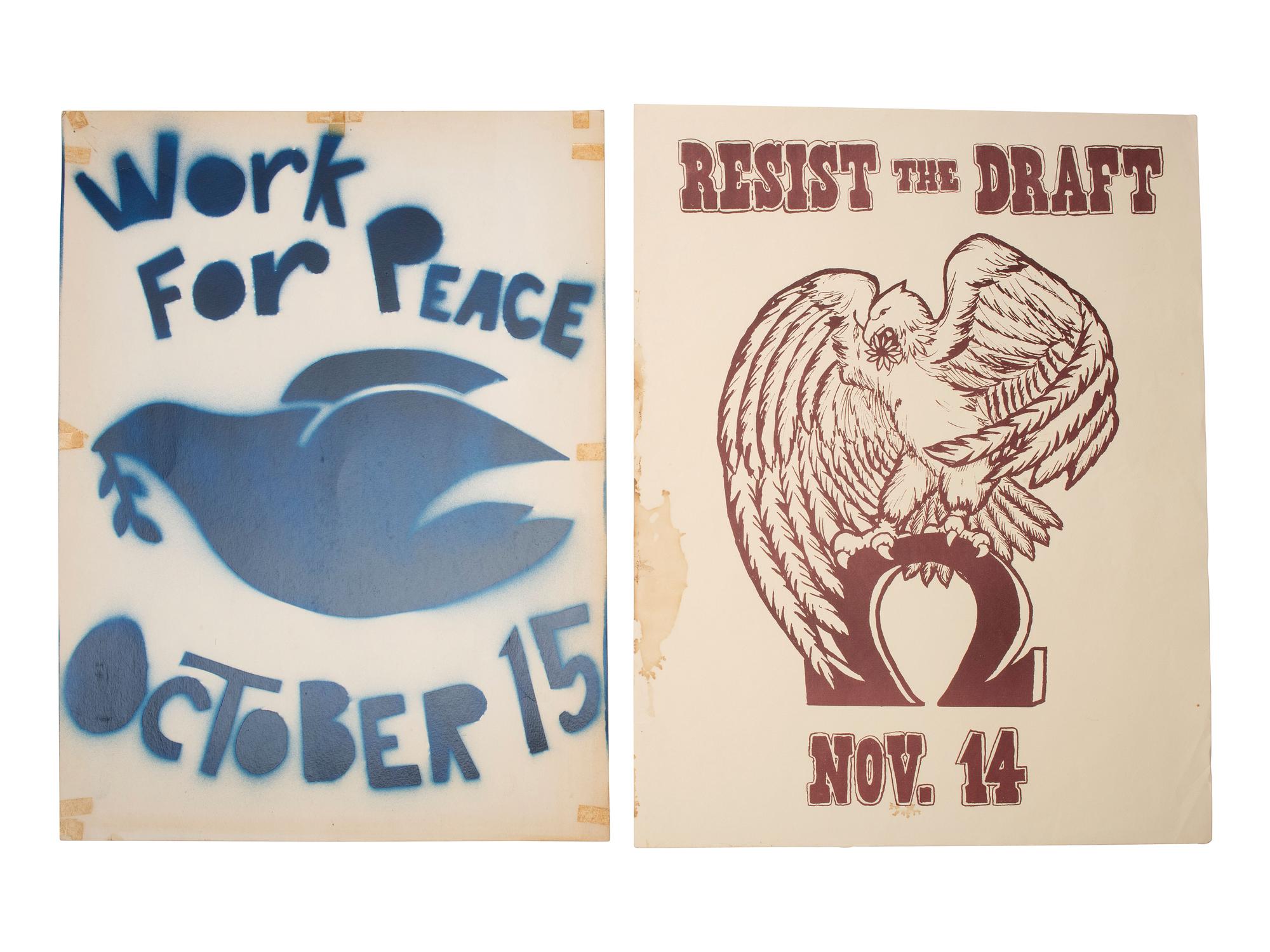 [POLITICS - VIETNAM]. A group of 4 posters and handmade signs protesting the draft. Ca late 1960s-1970s.