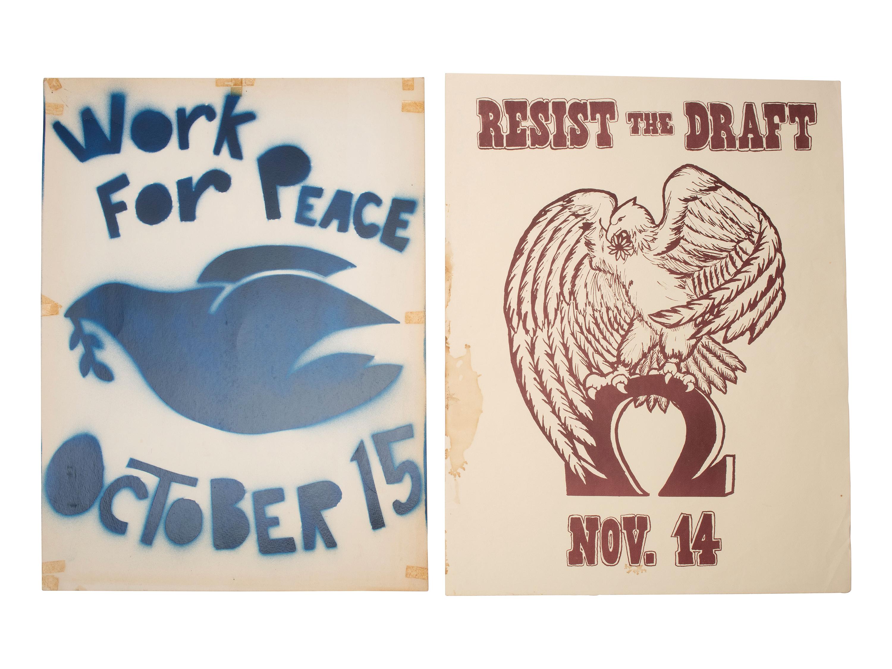[POLITICS - VIETNAM]. A group of 4 posters and handmade signs protesting the draft. Ca late 1960s-1970s.