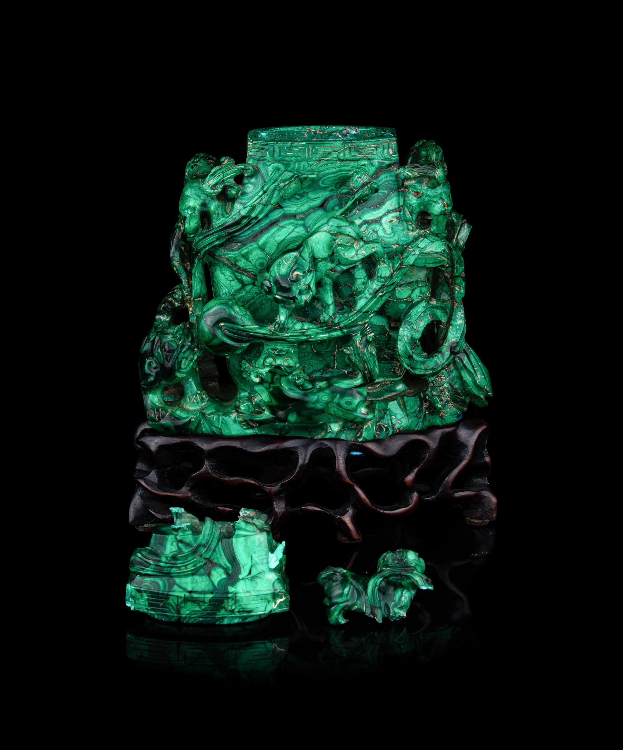 Three Chinese Hardstone Covered Vases