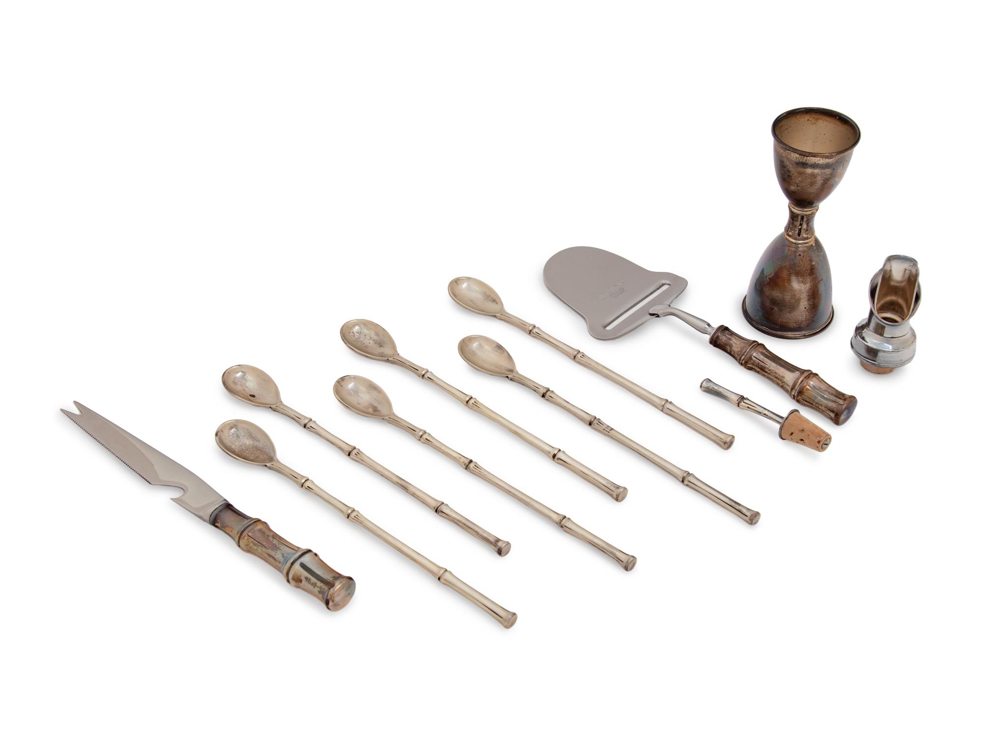 A Collection of Ten Tiffany & Co. Silver Bamboo Pattern Bar Articles