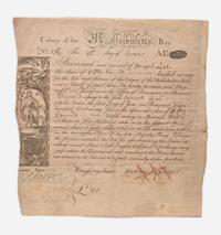 [American Revolution] [Revere, Paul] Partially-printed Colony of the Massachusetts Bay bond