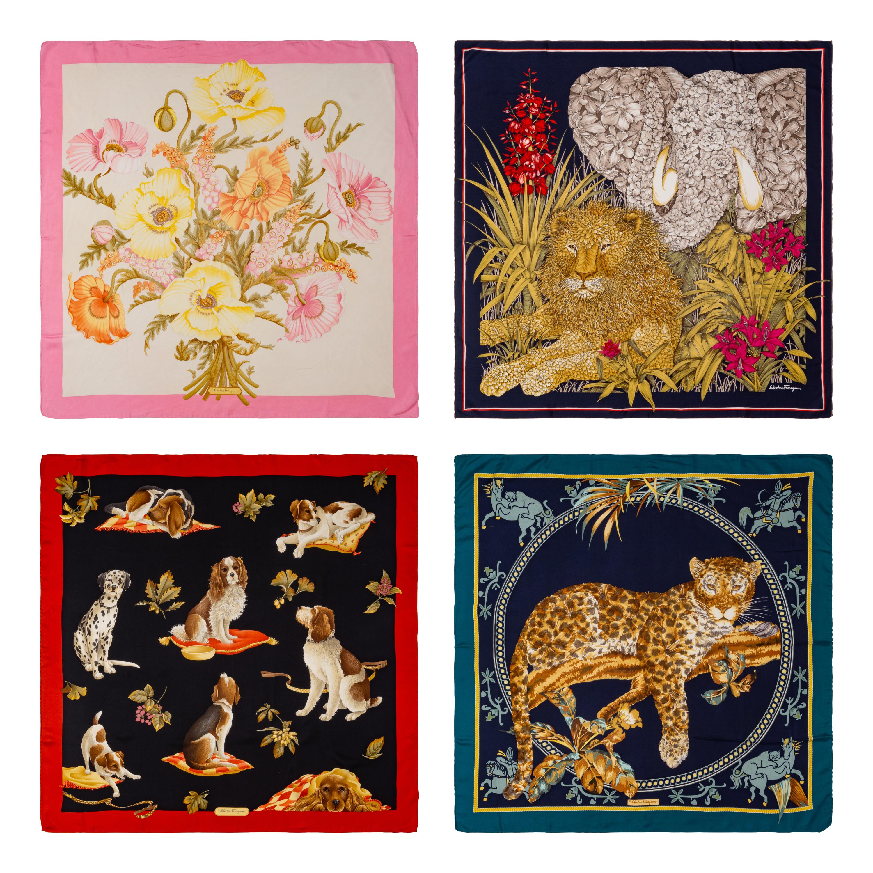 Four Salvatore Ferragamo Scarves