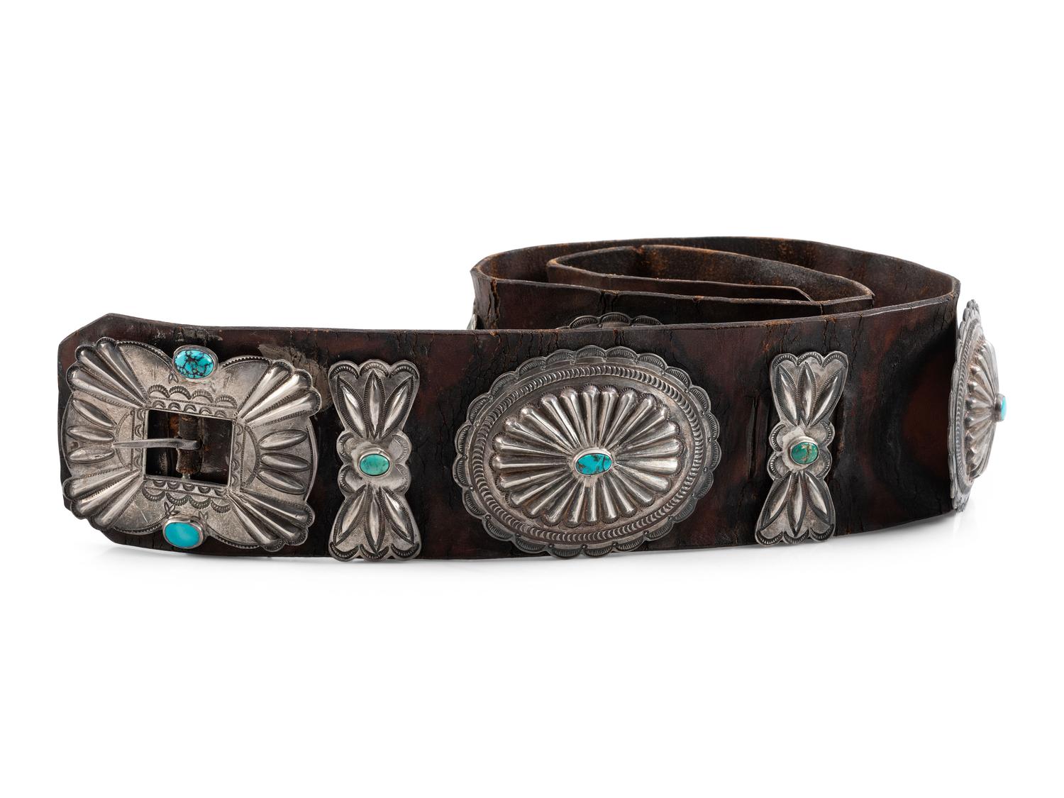 Navajo Silver and Turquoise Concha Belt