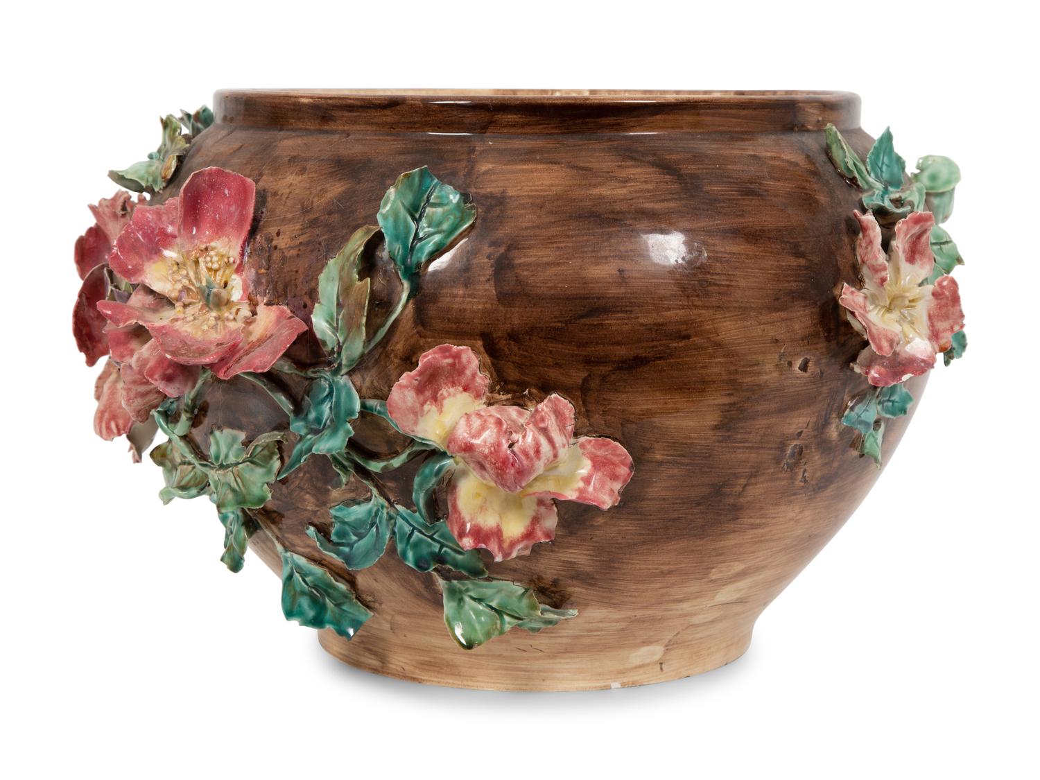 A French Barbotine Majolica Vase