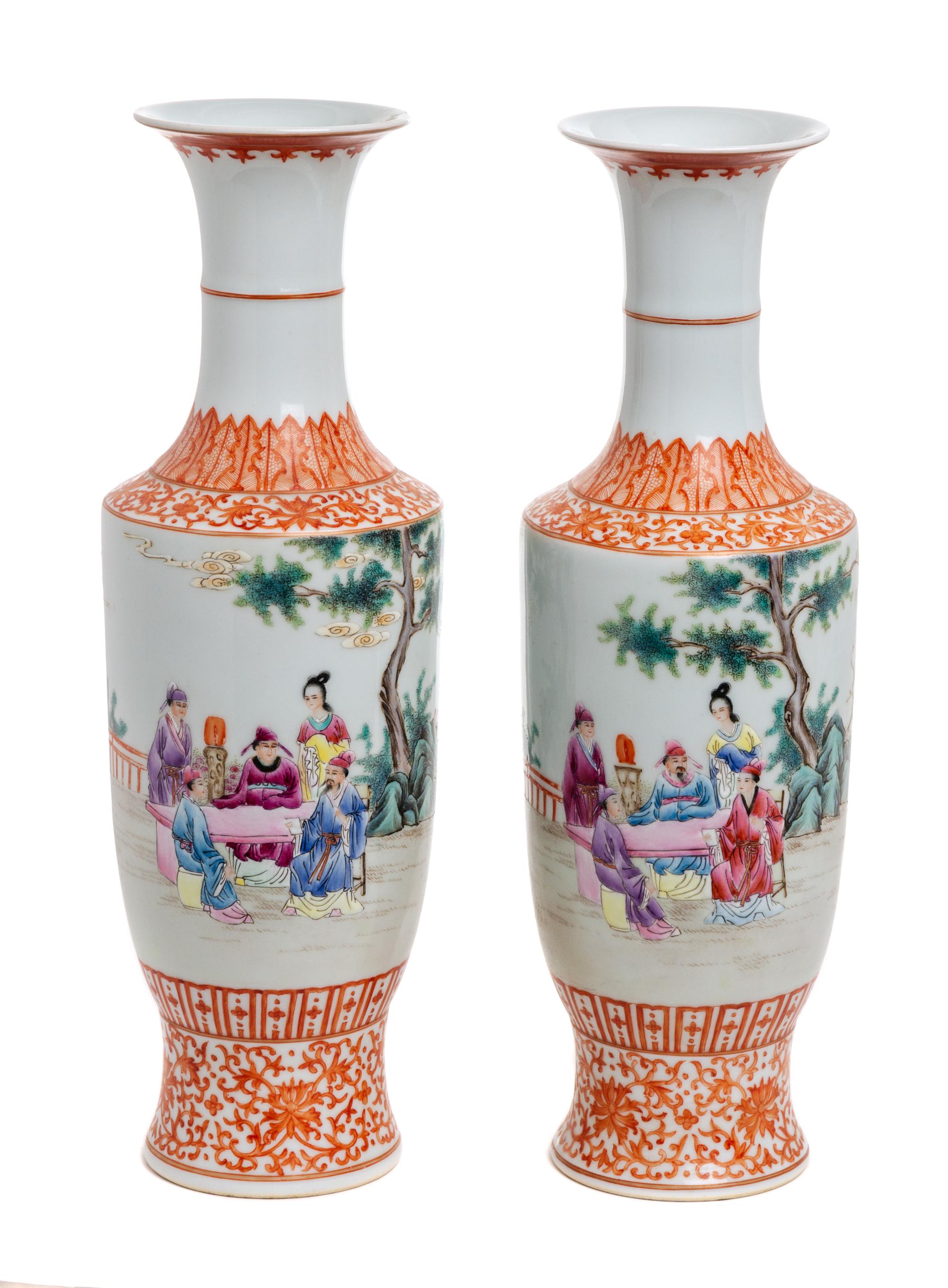 A Pair of Chinese Porcelain Vases Height 13 1/2 inches. — 20TH CENTURY