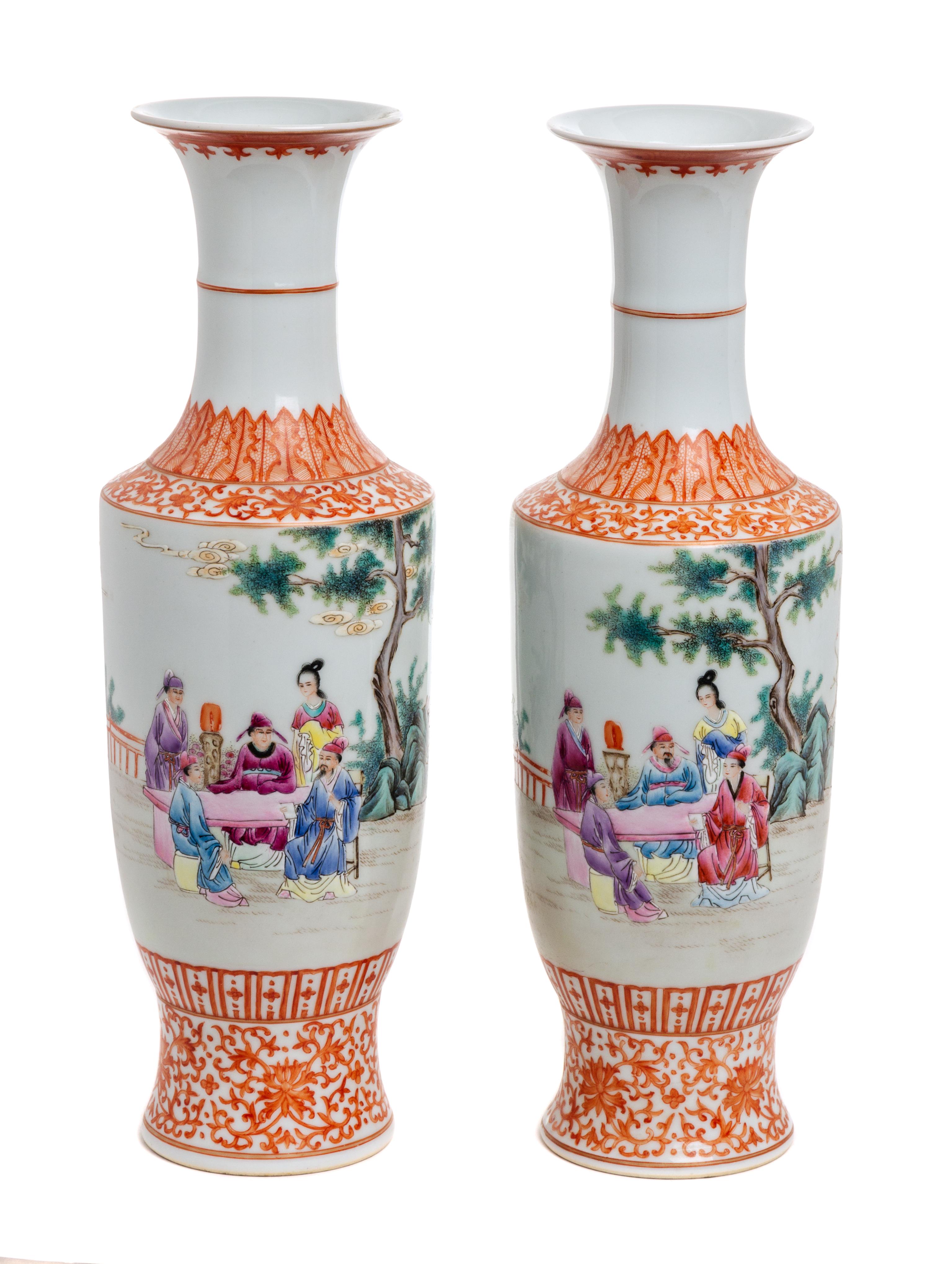 A Pair of Chinese Porcelain Vases Height 13 1/2 inches. — 20TH CENTURY