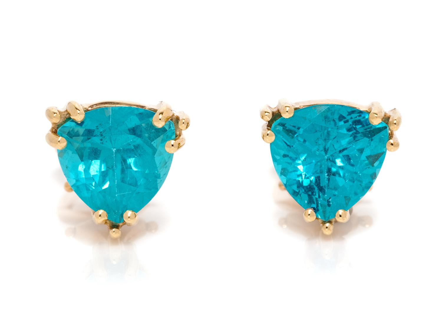 A Pair of Yellow Gold and Apatite Earclips,