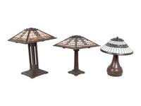 Three Karl Berry Slag Glass Lamps in the Manner of Frank Lloyd Wright