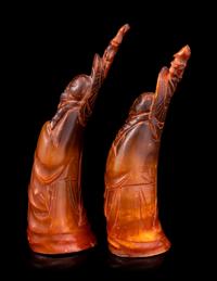A Pair of Chinese Carved Buffalo Horn Figures