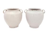 A Pair of French White-Glazed Pottery Confit Jars
