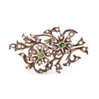 EMERALD AND DIAMOND FLOWER BROOCH