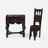 An Anglo-Indian Carved Hardwood Side Table and Side Chair