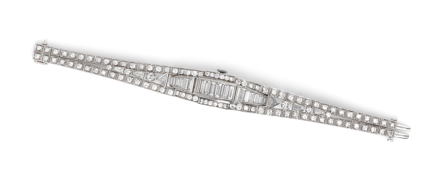 A Platinum and Diamond Suprise Wristwatch, Hamilton, 27.90 dwts.
