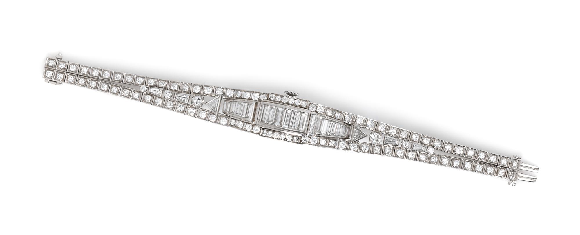 A Platinum and Diamond Suprise Wristwatch, Hamilton, 27.90 dwts.