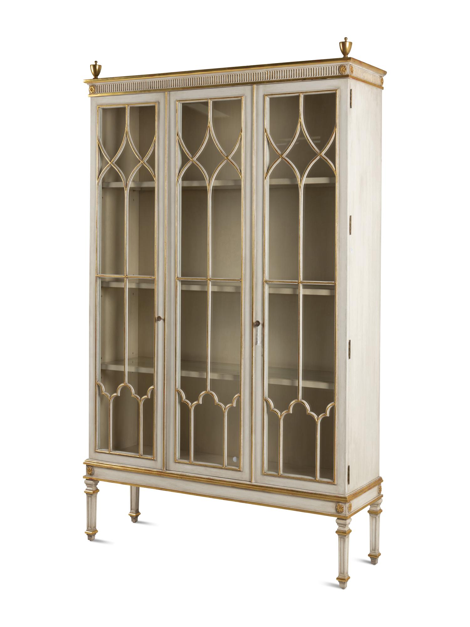 A Louis XVI Style Painted and Parcel Gilt Bookcase