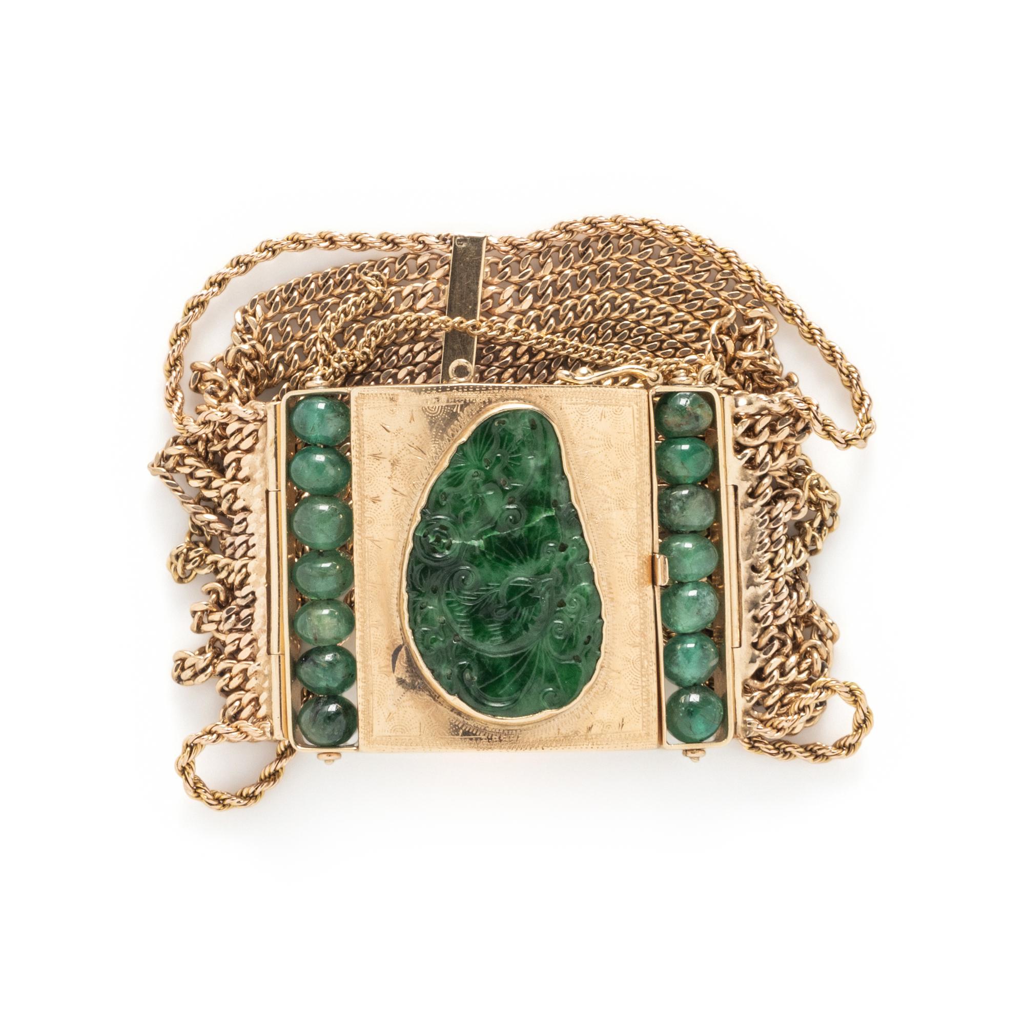 YELLOW GOLD, JADE, AND EMERALD BRACELET