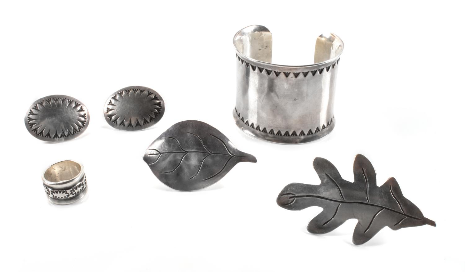 James Faks (Blackfeet, 20th Century), Group of Silver Jewelry Length of bracelet 5 3/8 x opening 1 x width 2 inches