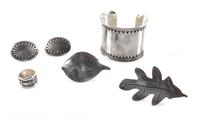 James Faks (Blackfeet, 20th Century), Group of Silver Jewelry Length of bracelet 5 3/8 x opening 1 x width 2 inches