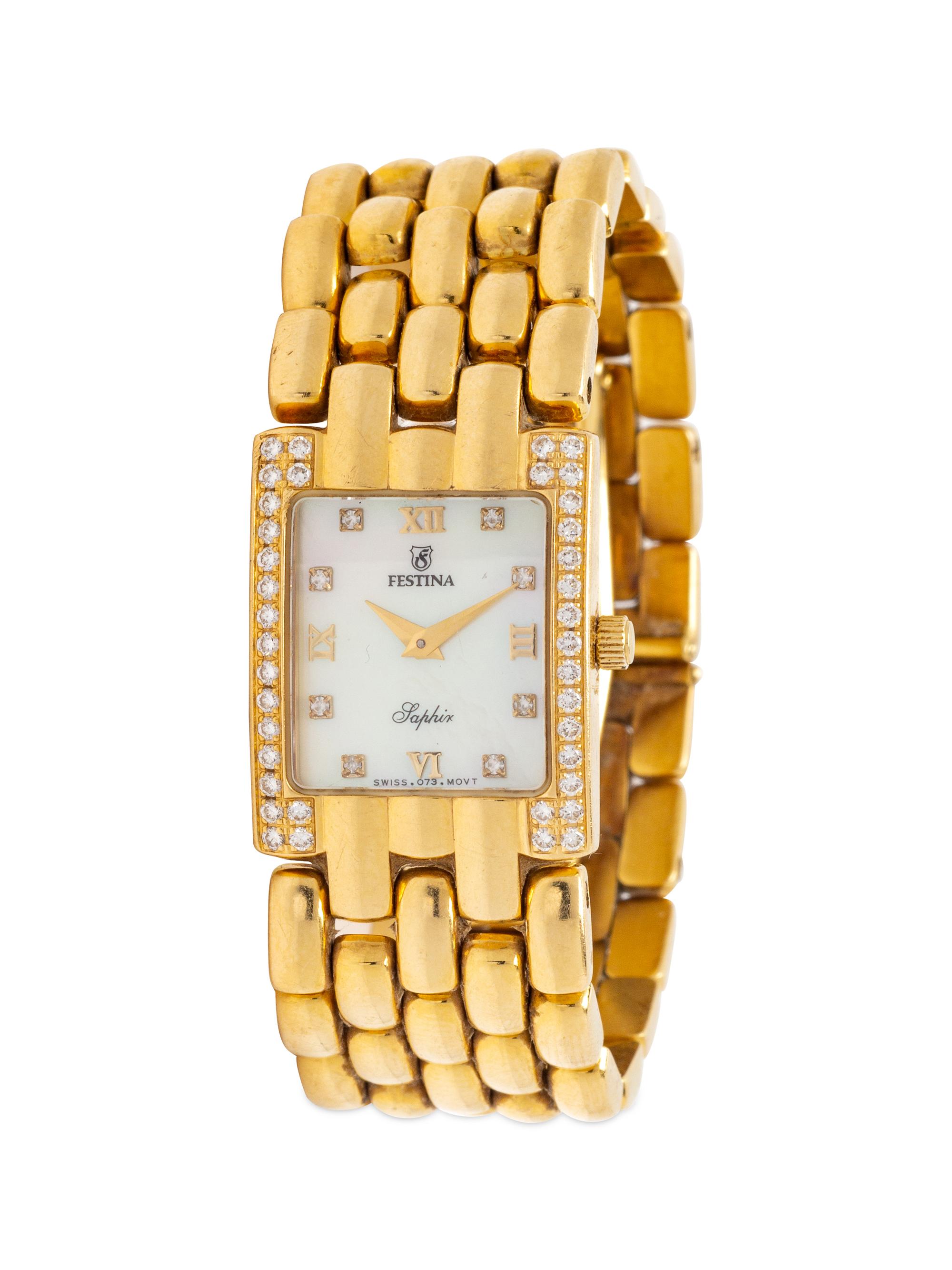 An 18 Karat Yellow Gold and Diamond Wristwatch, Festina,