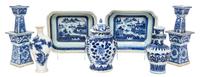 A Group of Ten Blue and White Porcelain Articles Height of tallest 10 1/2 inches.