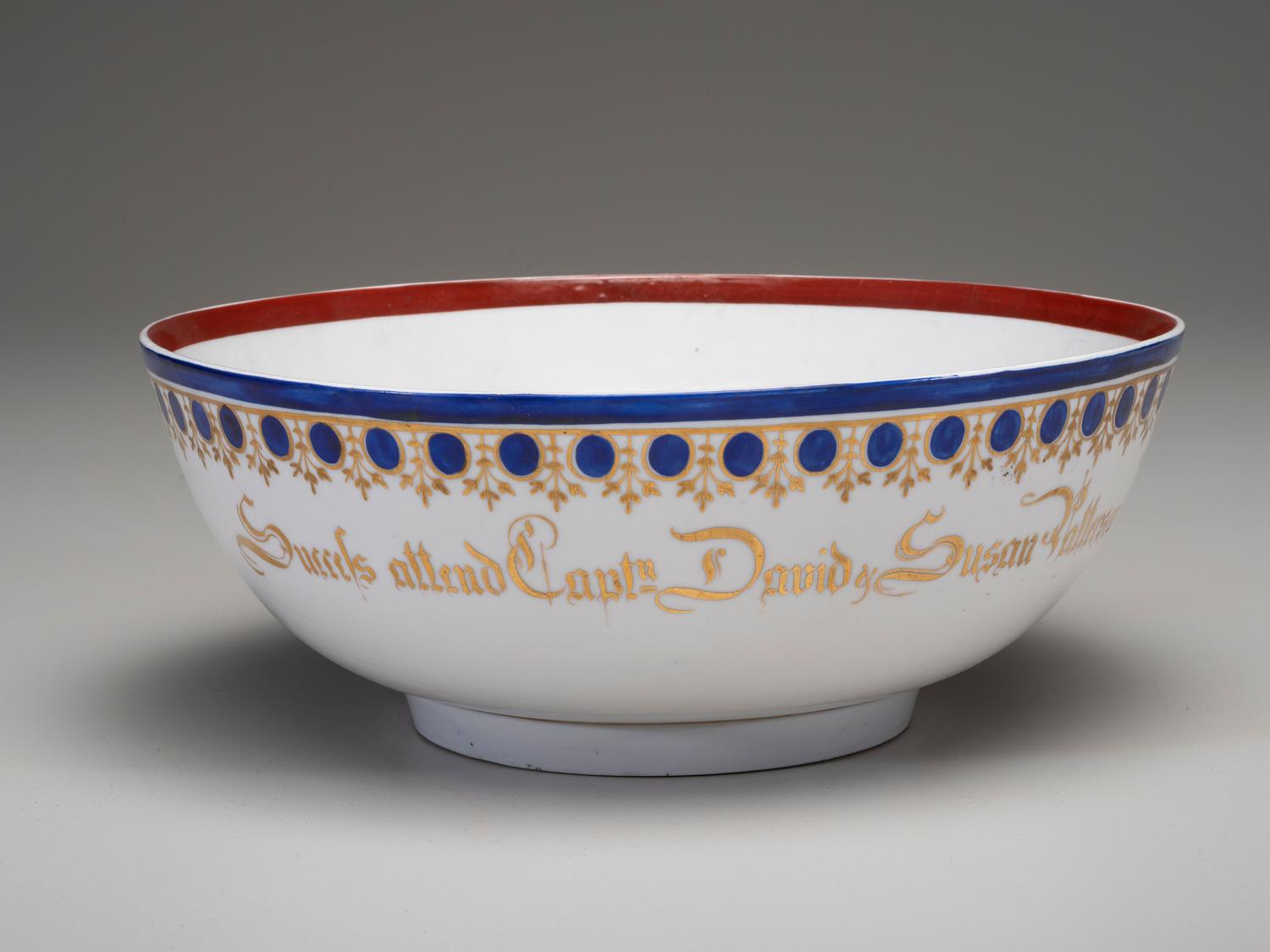 A Parcel Gilt and Painted Porcelain Ship Captain's Bowl