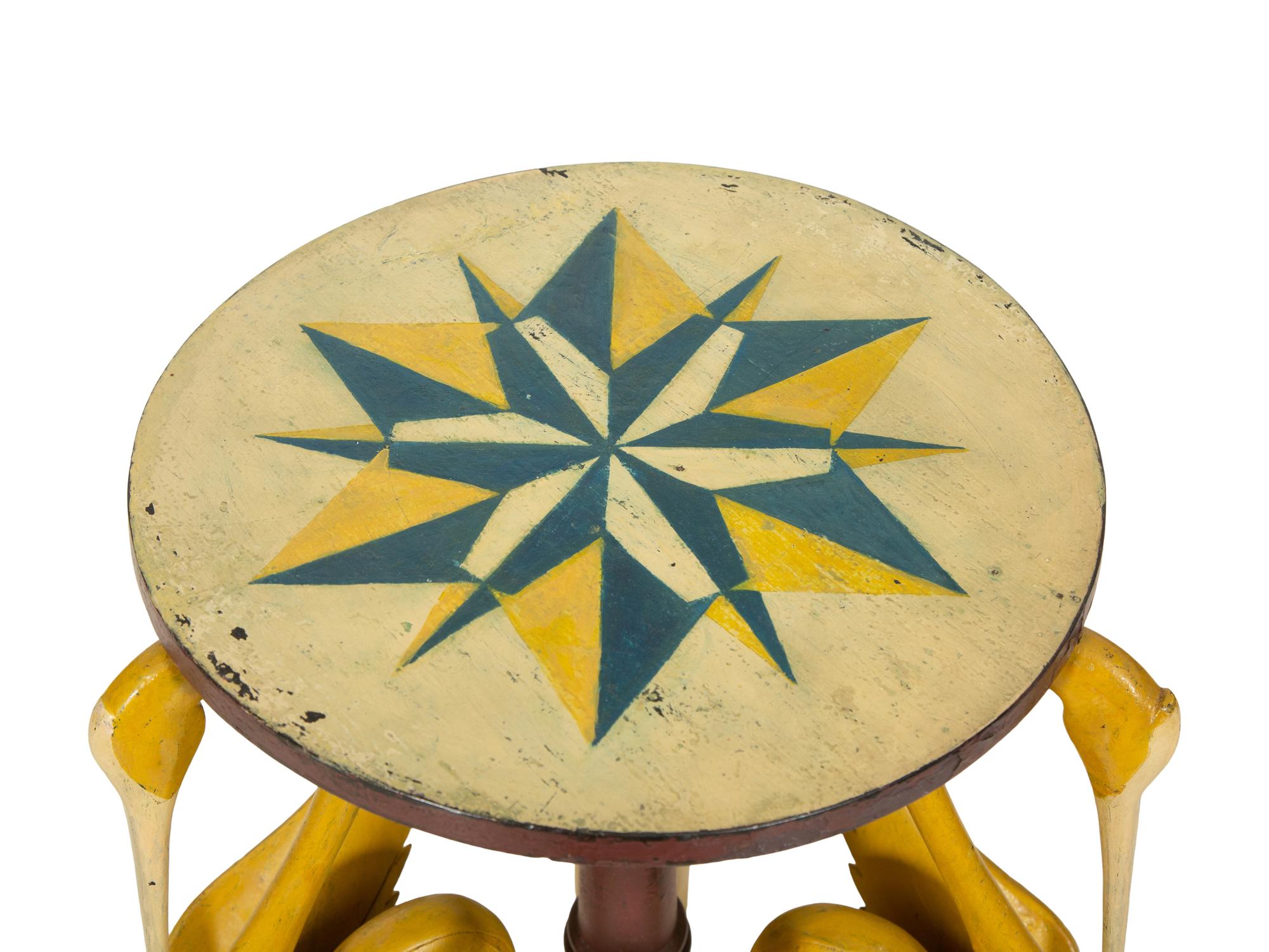 A Whimsical Italian Painted Figural Stork Pedestal Table