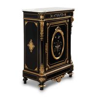 A Napoleon III Style Ebonized, Gilt Bronze and Pietra Dura Plaque Mounted Marble-Top Meuble d’Appui