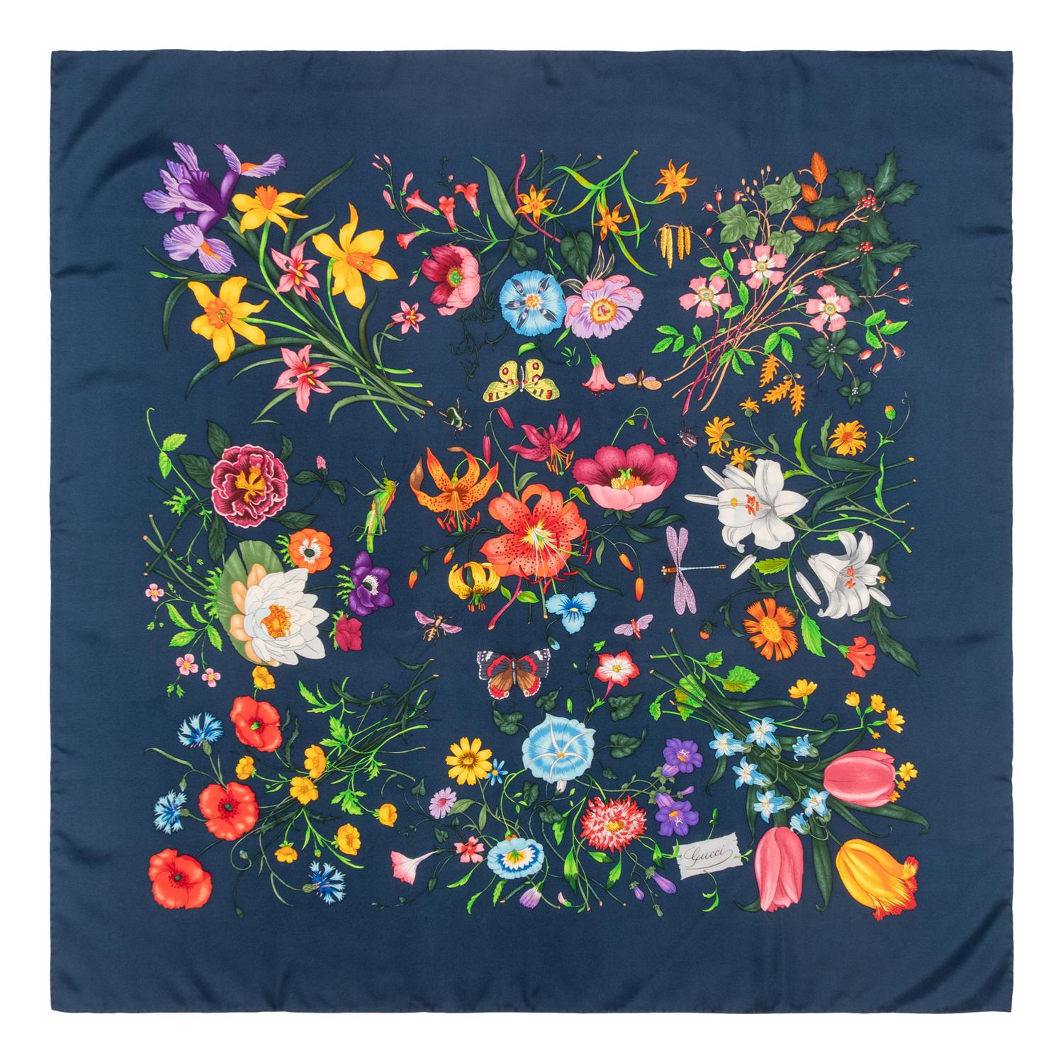 Two Gucci Scarves and Three Yves Saint Laurent Scarves