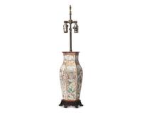 A Chinese Export Porcelain Famille Rose Hexagonal Vase Mounted as a Lamp