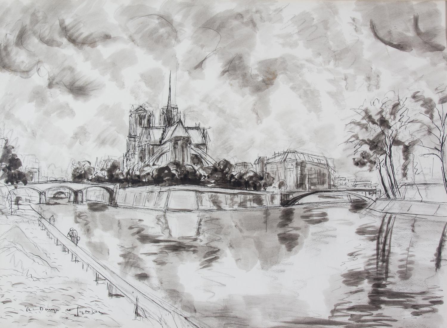 Andre Dunoyer De Segonzac, (French, 1884-1974), Notre Dame from the Seine