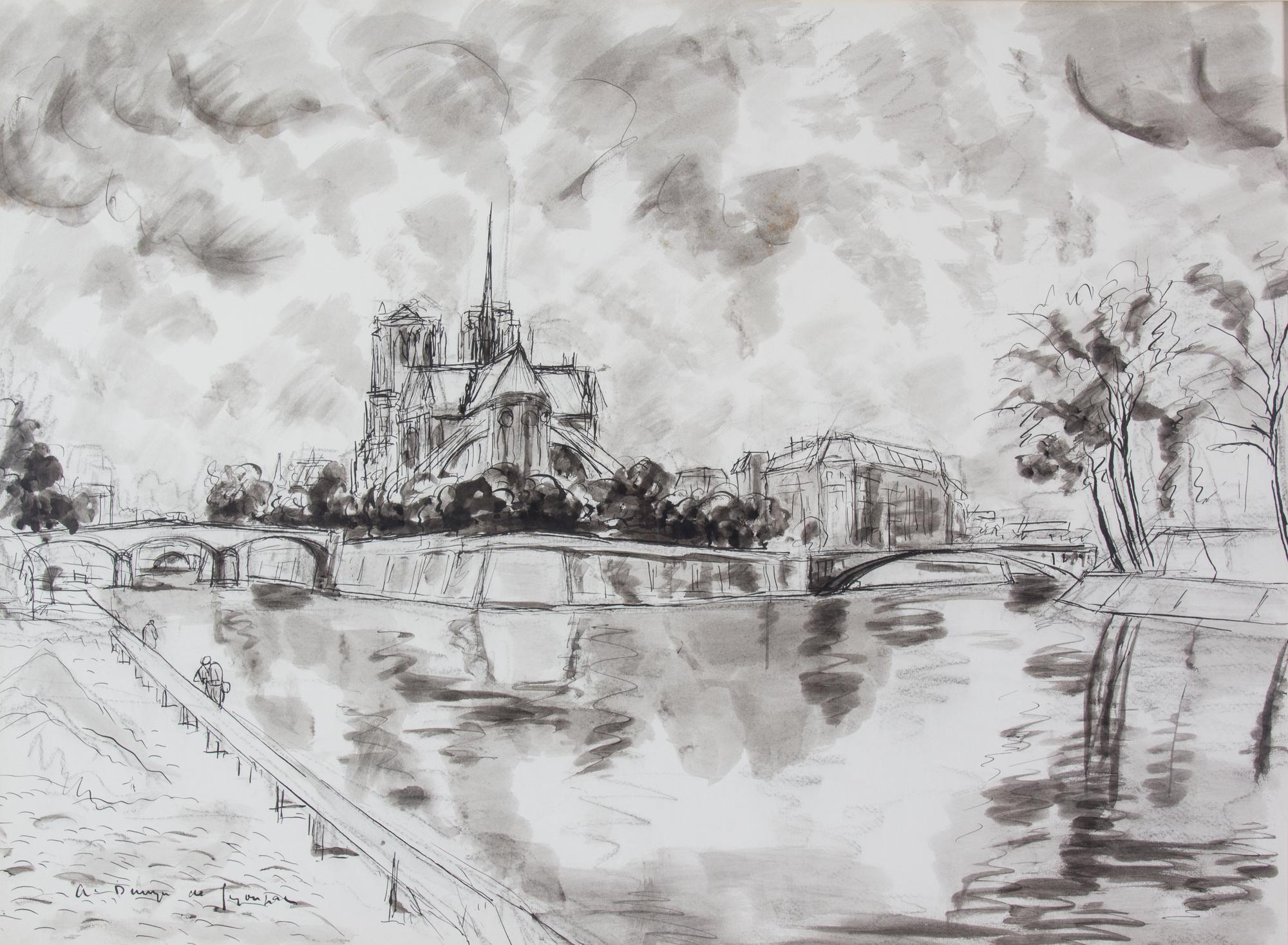 Andre Dunoyer De Segonzac, (French, 1884-1974), Notre Dame from the Seine
