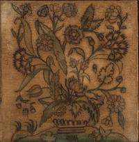 A Needlework Embroidered Picture of a Basket of Flowers