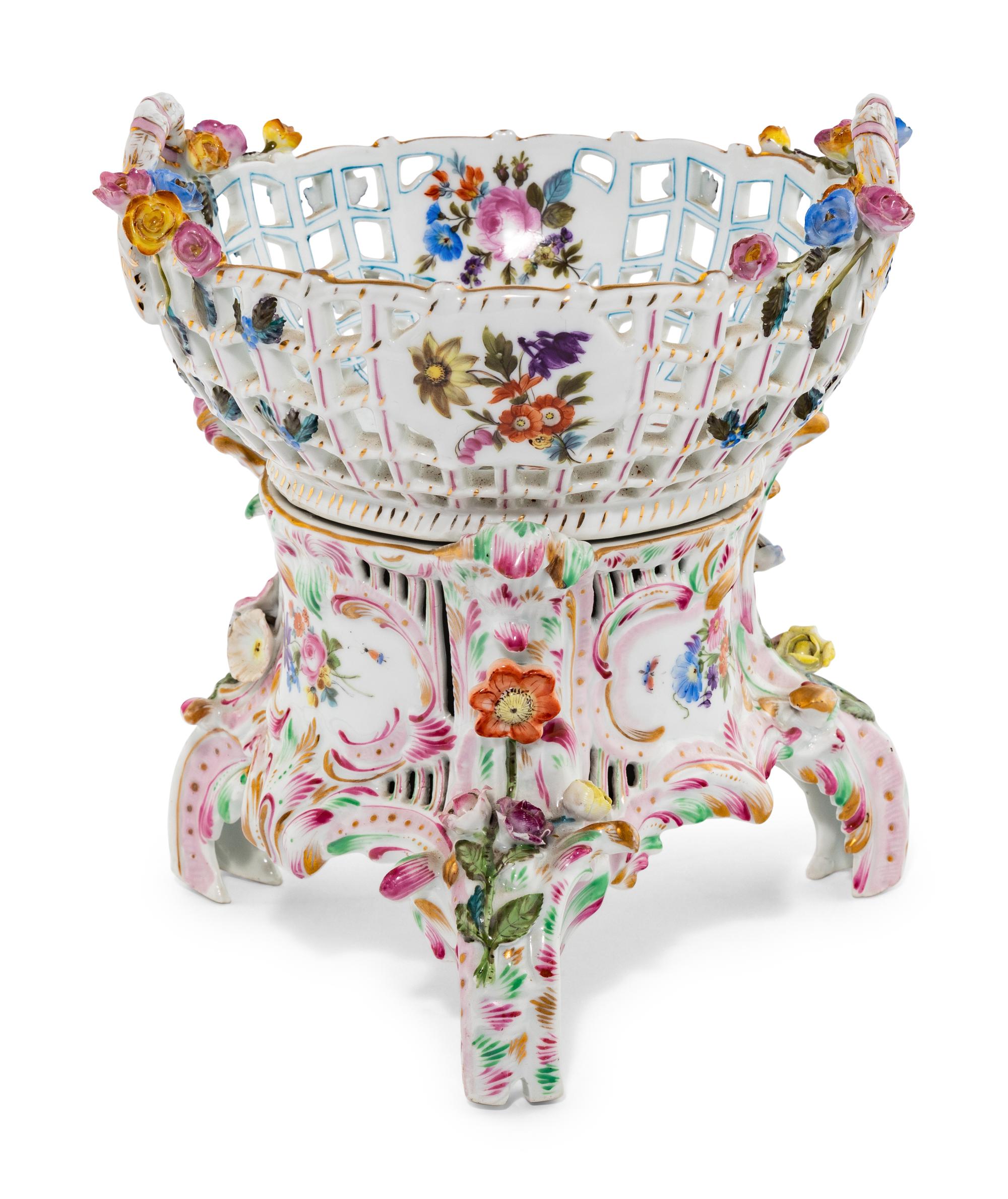 A Herend Porcelain Reticulated Centerpiece Basket
