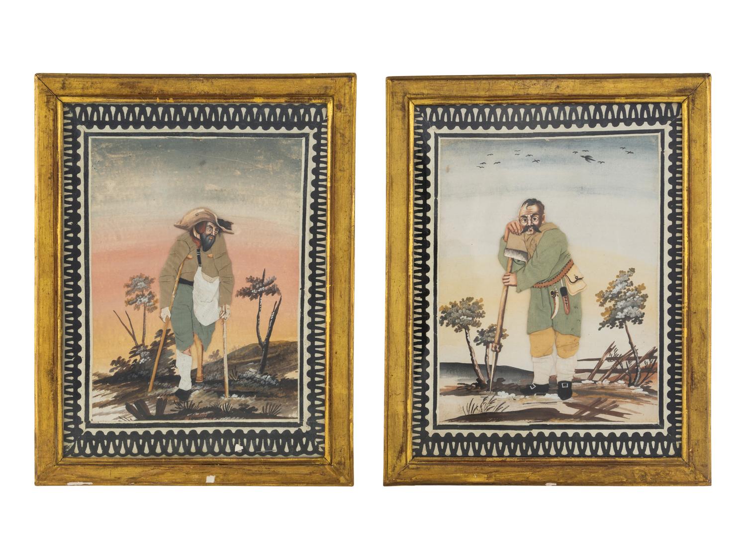 Two Continental Watercolor and Collage Illustrations