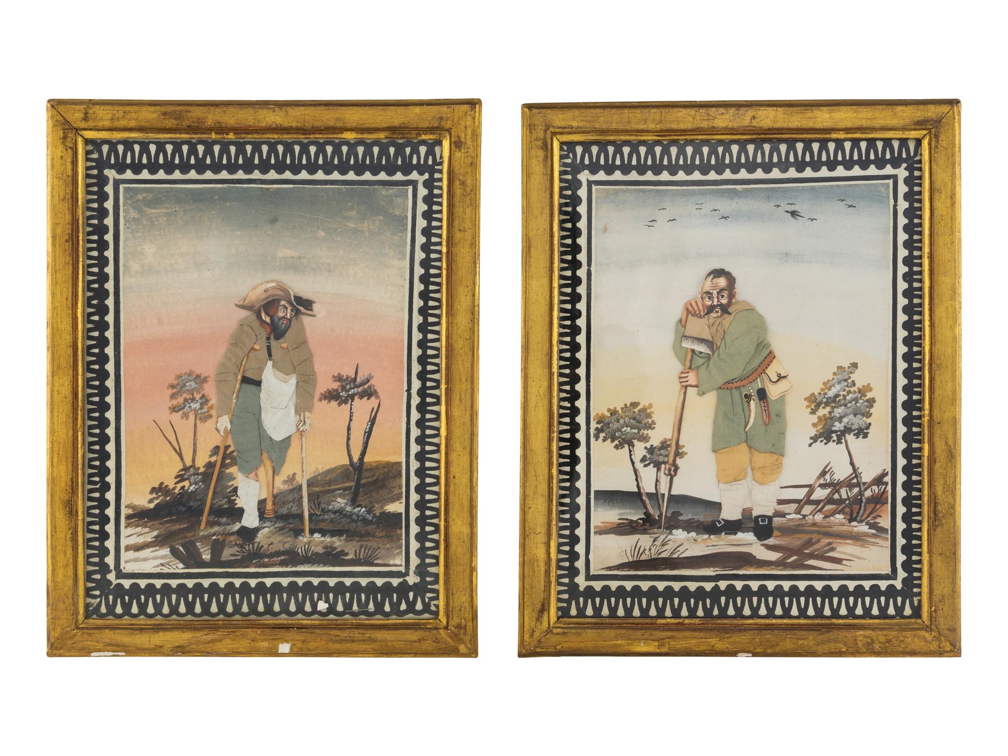 Two Continental Watercolor and Collage Illustrations