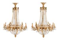 A Pair of French Neoclassical Style Gilt Bronze Chandeliers