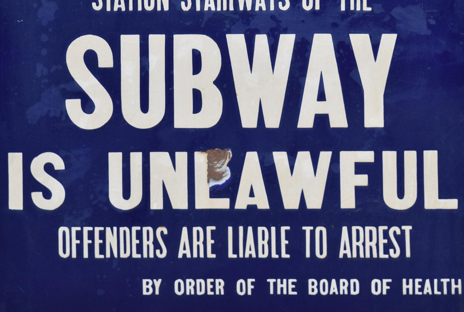 A New York City Subway Porcelain No Smoking Sign 21.5" W x .75" D x 28" H — United States, Early 20th Century