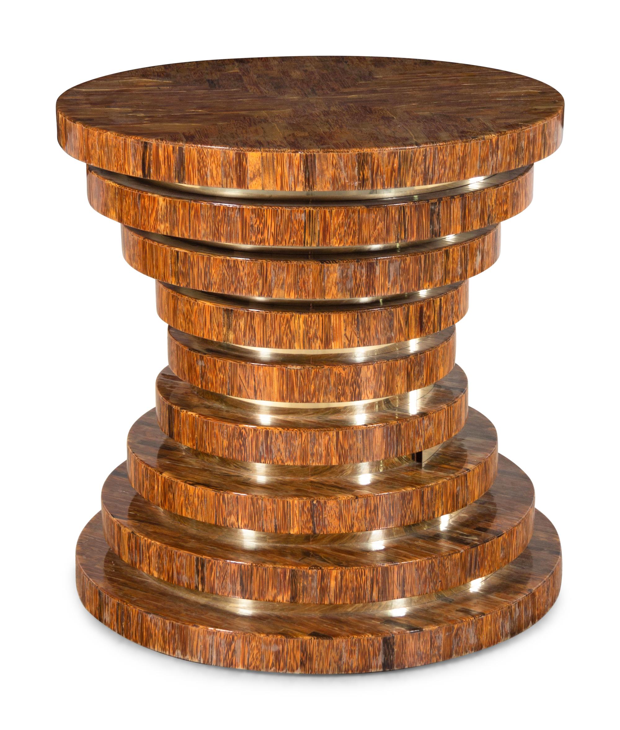 A Contemporary Exotic Wood and Brass Veneered Side Table