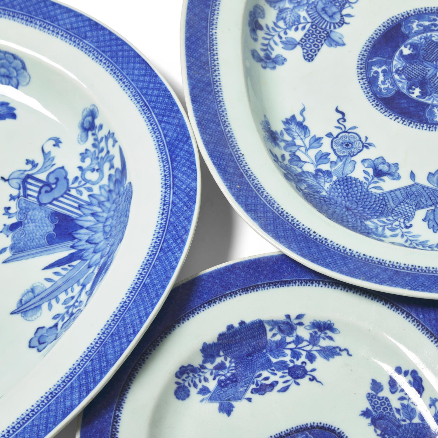 A Group of Three Chinese Export Porcelain Blue Fitzhugh Platters