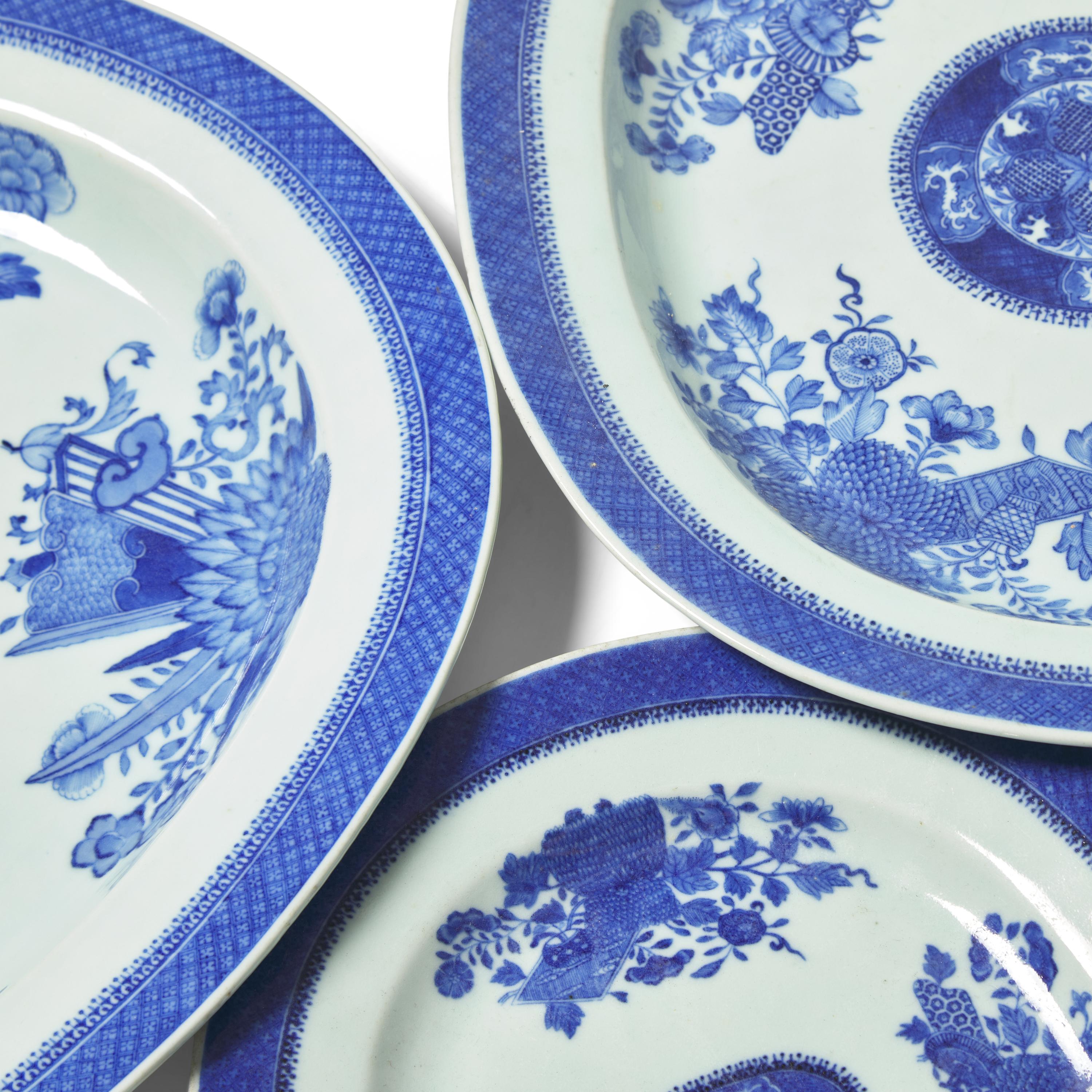 A Group of Three Chinese Export Porcelain Blue Fitzhugh Platters