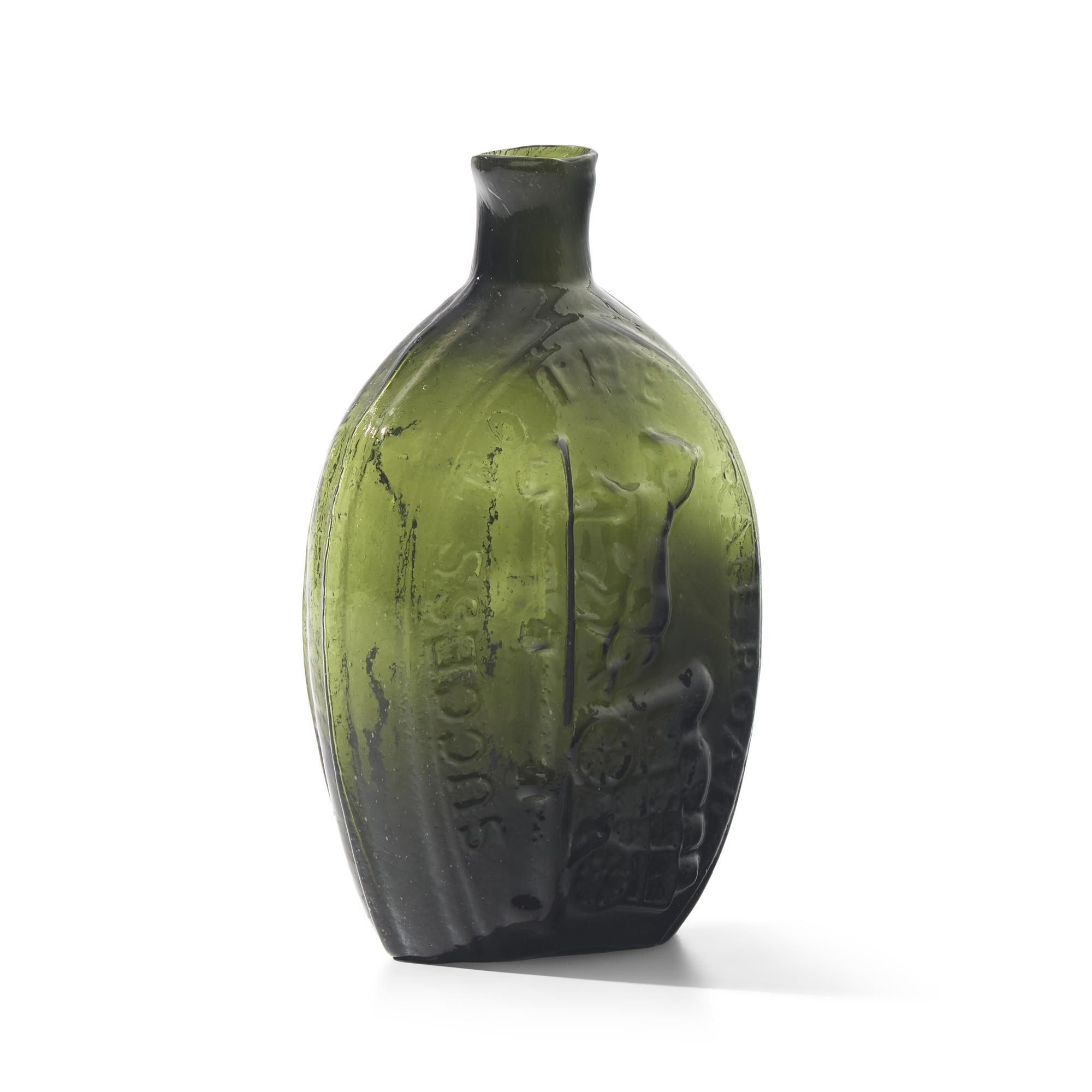 A "Success to the Railroad" Blown and Molded Glass Flask
