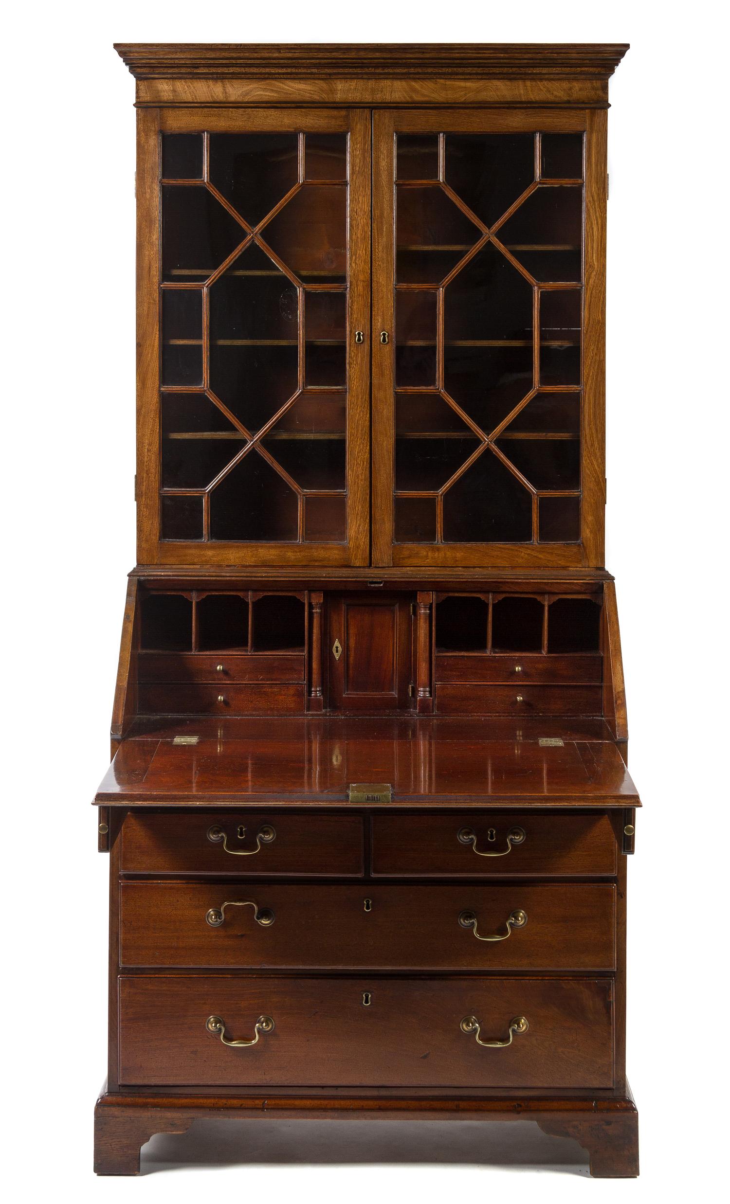 A George III Style Mahogany Secretary Bookcase Height 81 x width 37 x depth 20 1/4 inches. — FIRST HALF 19TH CENTURY