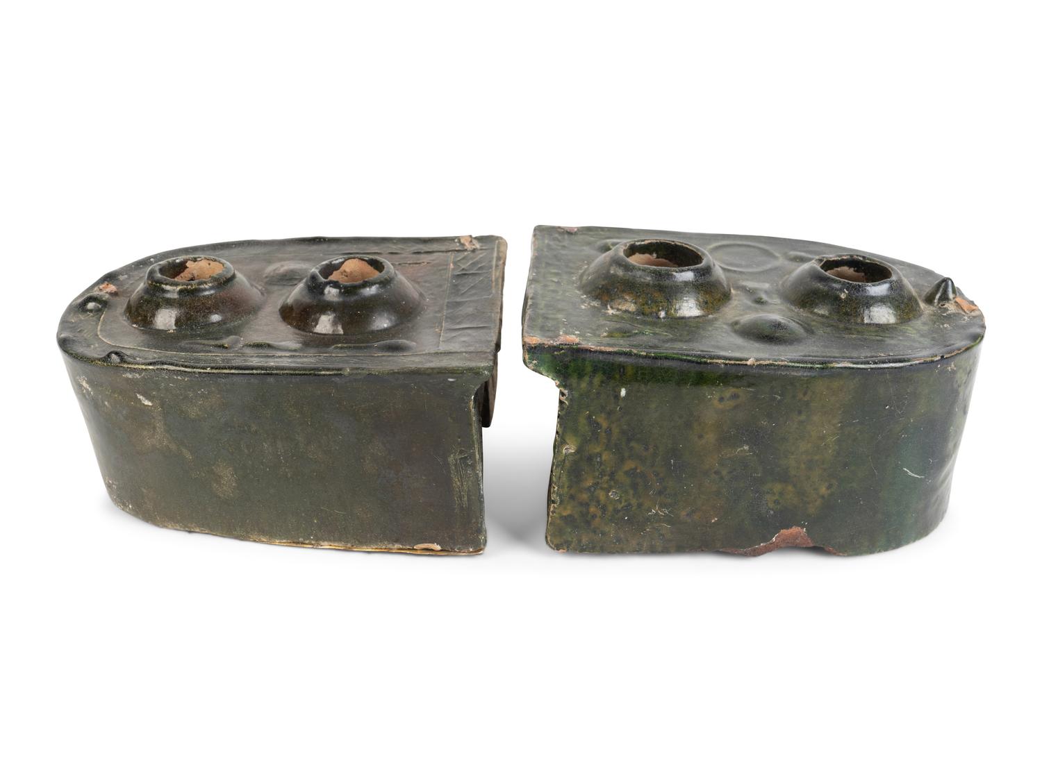 Two Chinese Green-Glazed Terracotta Stove Models