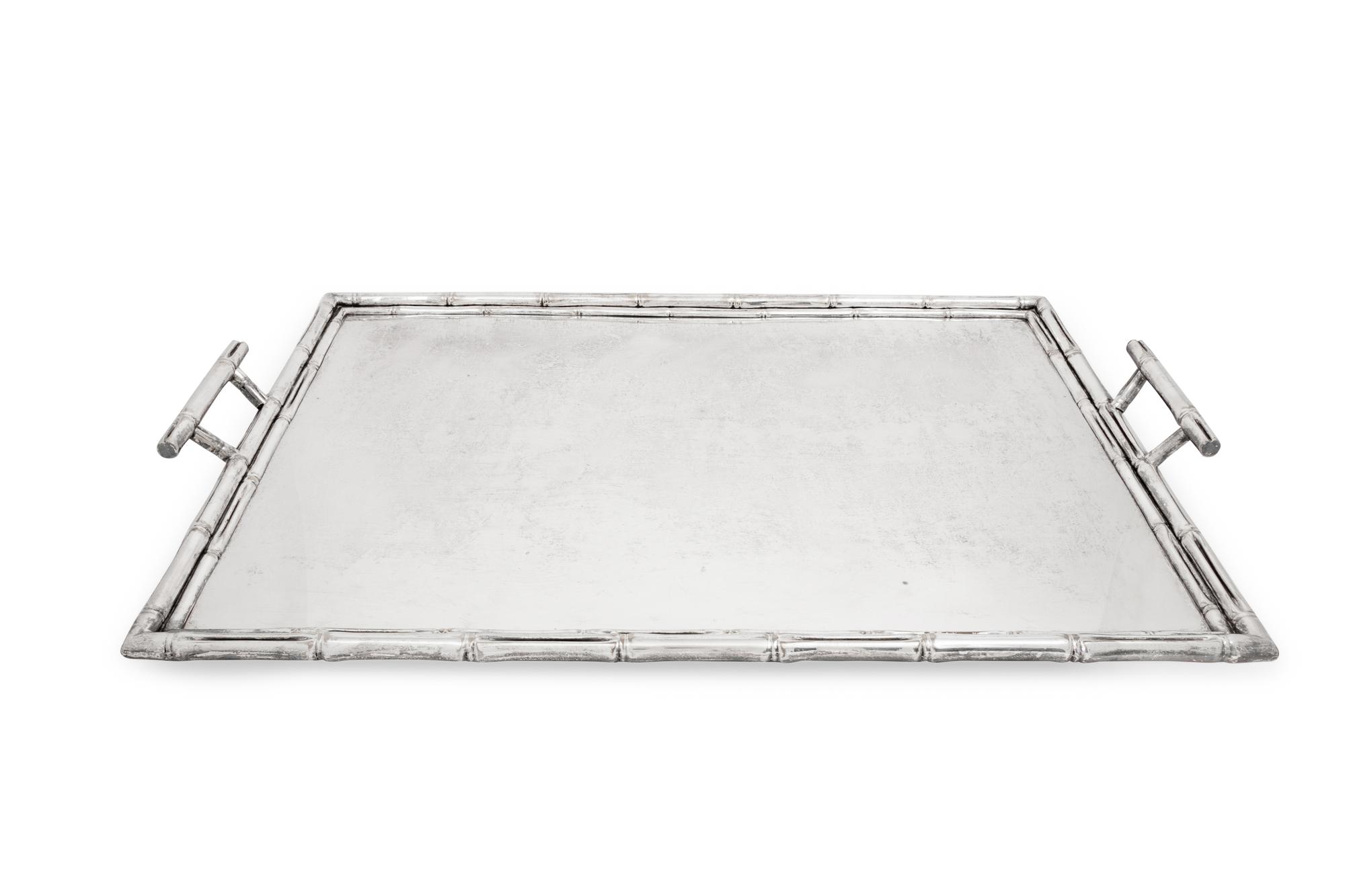 A Large Silver-Plate Faux Bamboo Tray