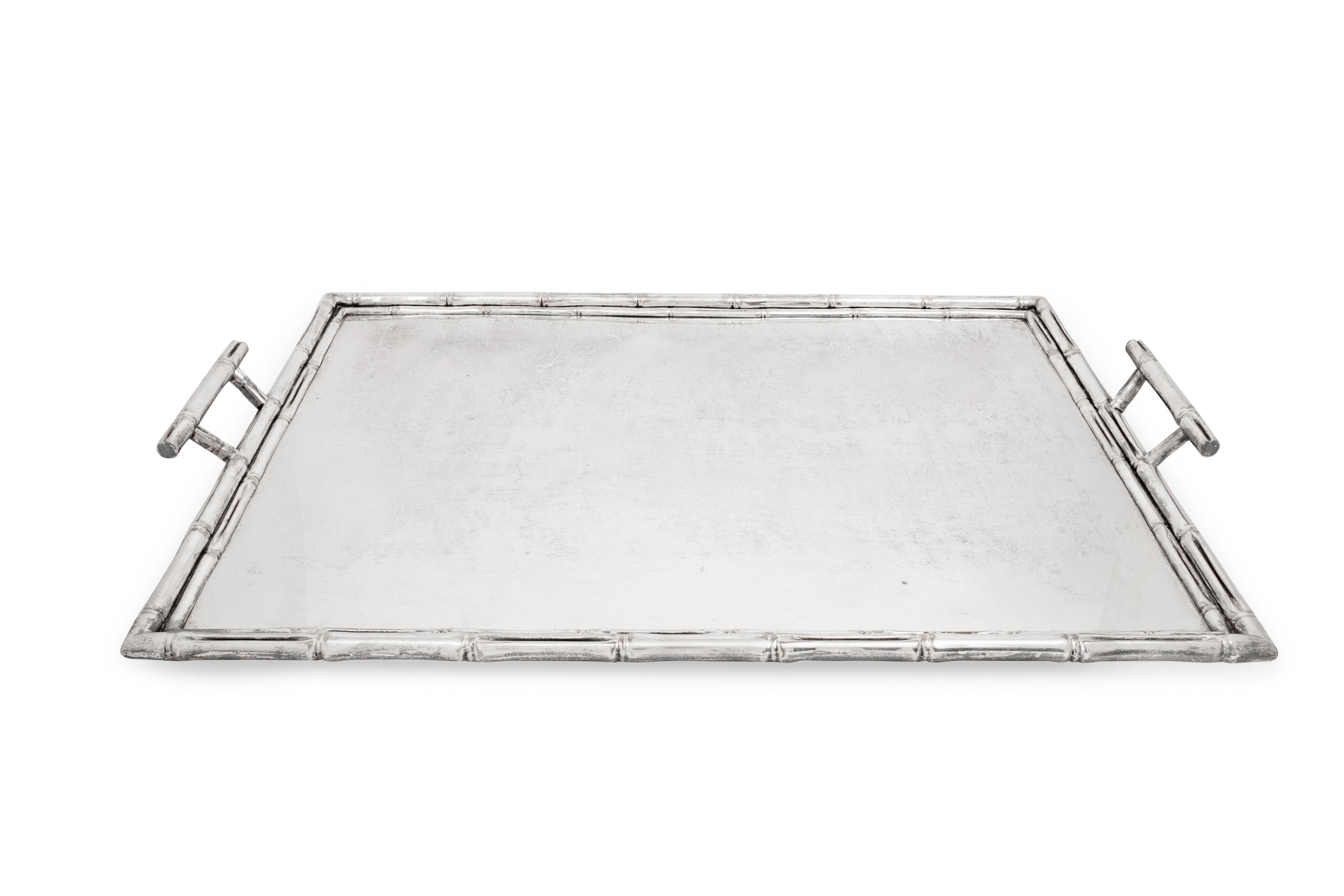 A Large Silver-Plate Faux Bamboo Tray