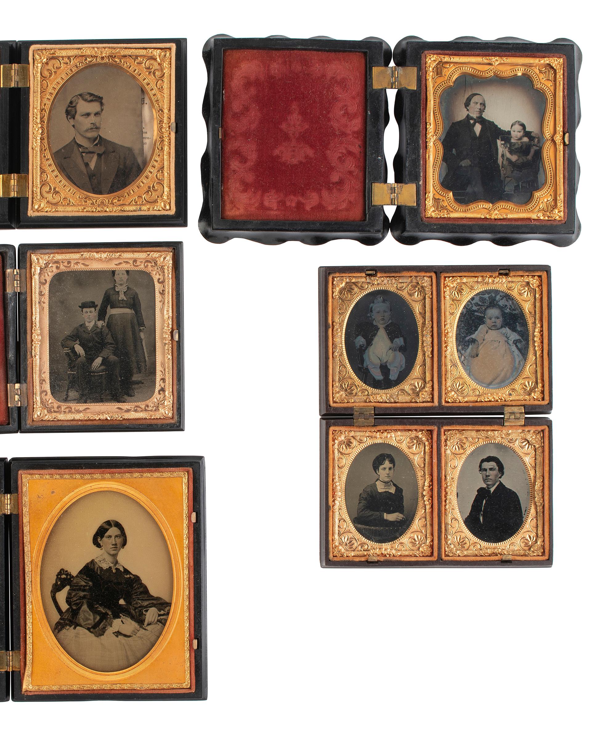 [EARLY PHOTOGRAPHY]. A group of Union cases and collar boxes with varying designs.