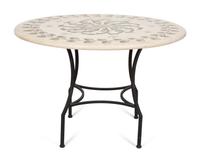 A Mosaic Inlaid Stone Top Table on a Metal Base — 20TH CENTURY