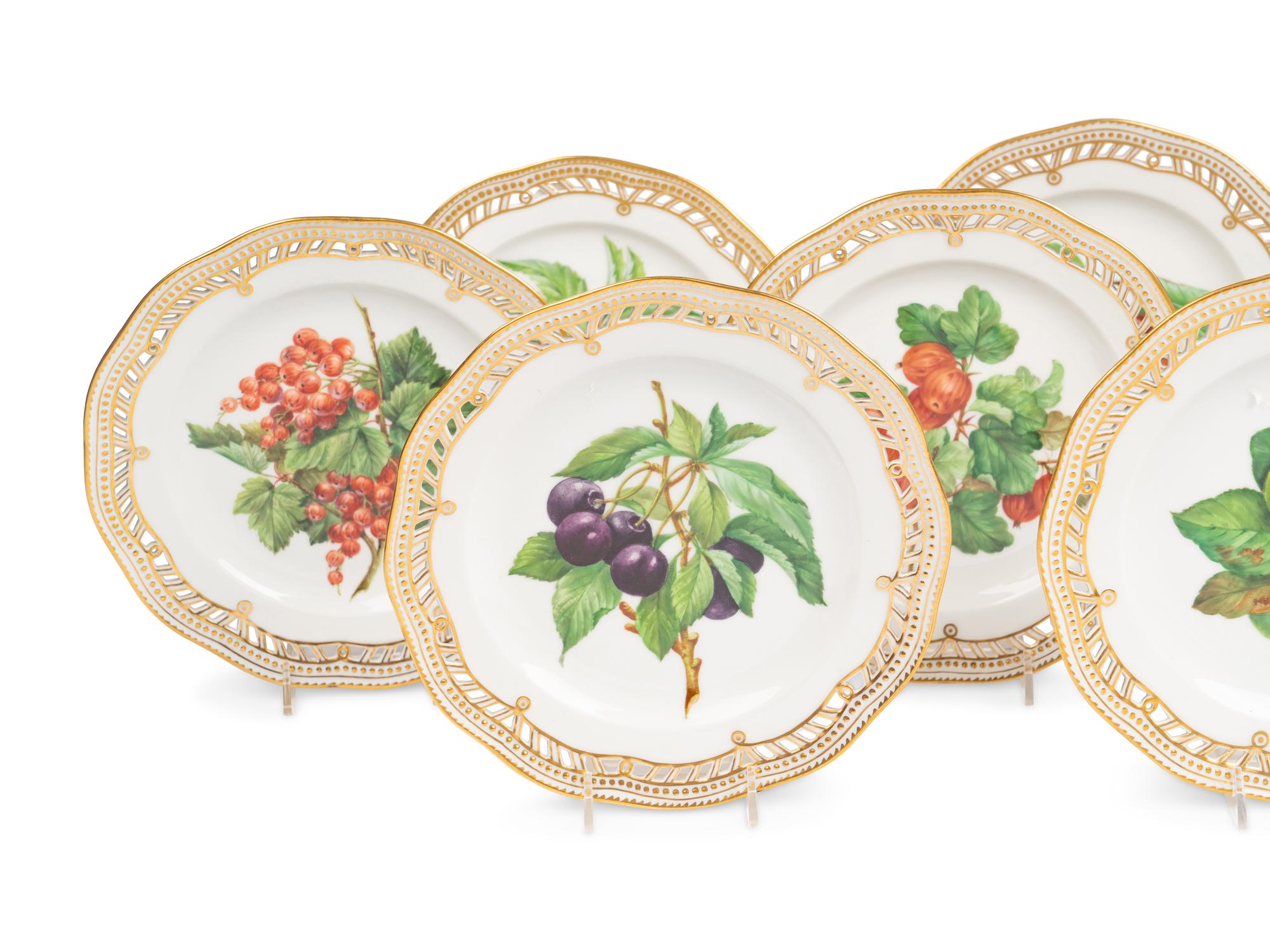 A Set of Eight Royal Copenhagen Flora Danica Porcelain Fruit Plates